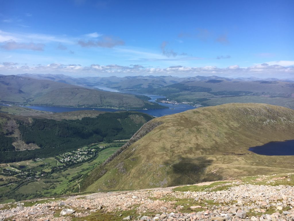 Looking down the Glen Nevis Valley towards Loch Linnhe (mid-left) and Loch Eil (branching away to the left)